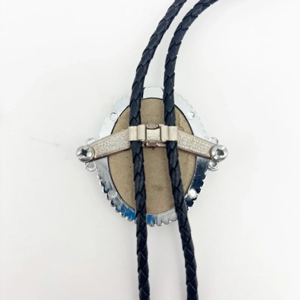 Retro Western Style Gray Agate Bolo Tie & Oval Belt Buckle Set